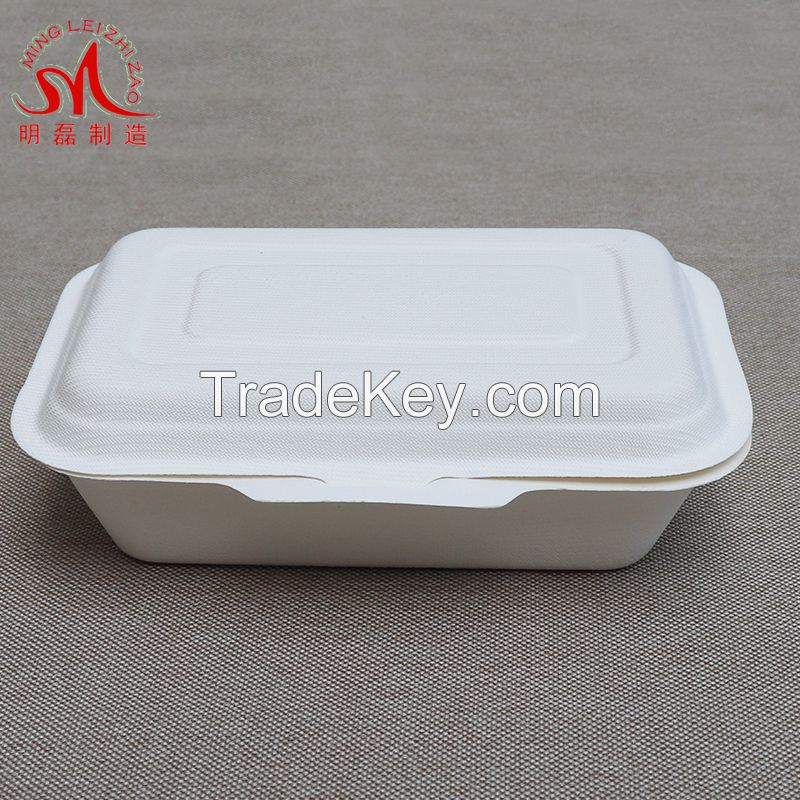 600ml Bamboo and Bagasse Pulp Food Container Clamshell Lunch Box High Quality Disposable Lunch Boxes