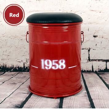 Fashion Retro England Style Iron Art Barrel Stool With PU Cushion With Large Storage Space For Bedroom/ Salon/ Restaurant/ Bar / Cafe  
