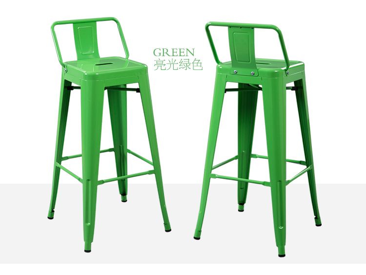 Strong Durable 76cm High Leg Bright Color Iron Art Bar Chair With Shot Backrest Suitable For Cafe /Bar