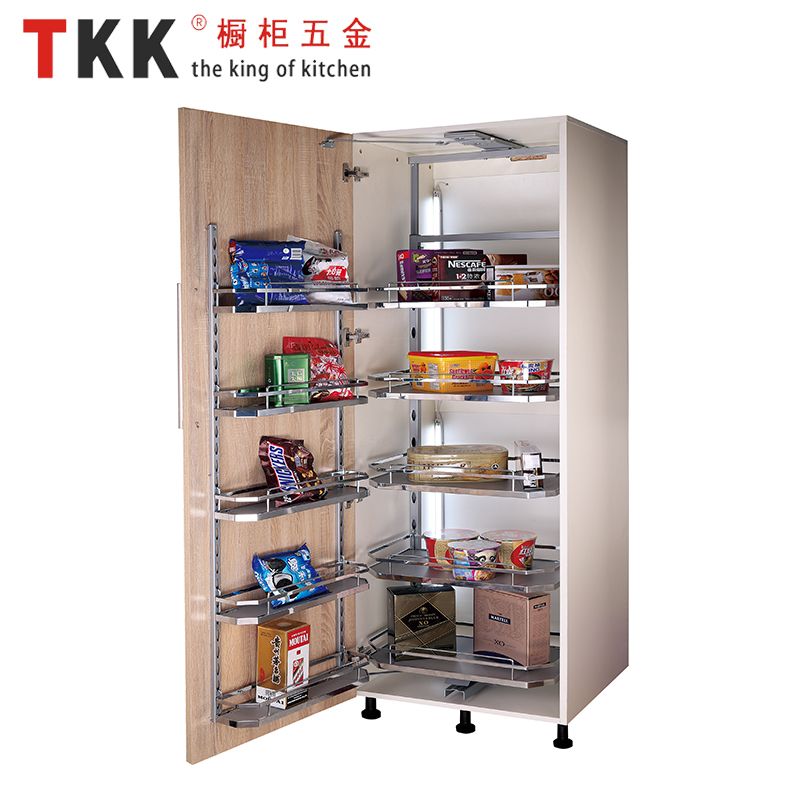 Soft-stop kitchen tandem pull out pantry unit