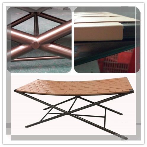 Comfortable modern style leather weaving metal luggage bench in powdercoat for project hotel room furniture