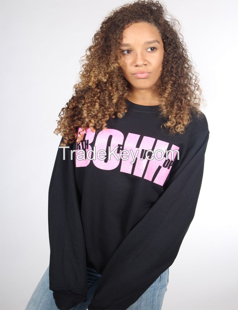 Ladies Black &amp; Pink Sparkle Sweat Shirts