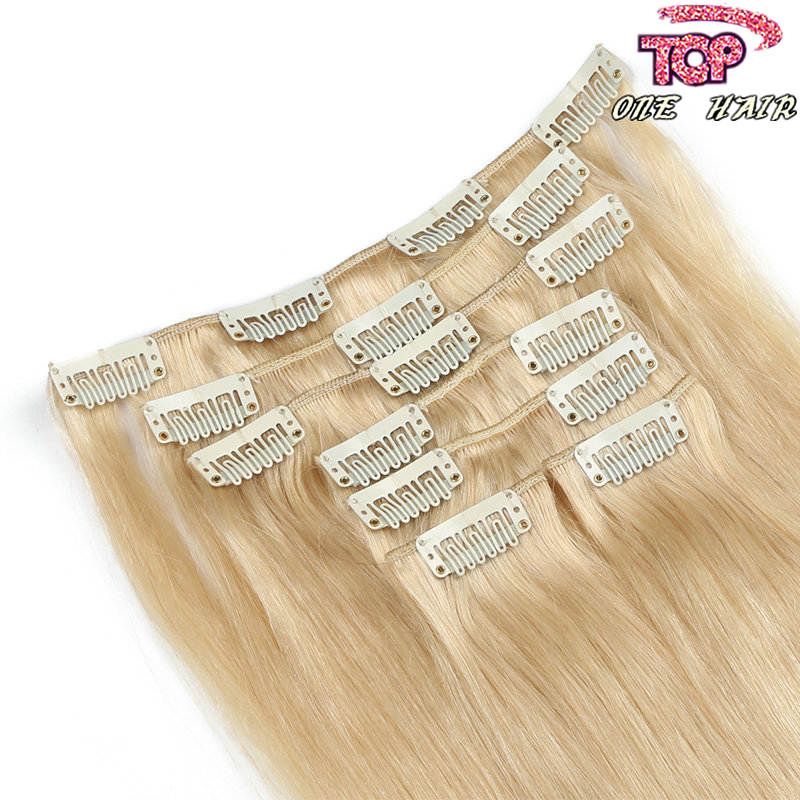 Hot sale Indian remy hair Clip in on Human Hair Extension 16"-26" 7pcs