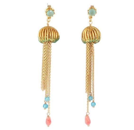 Gold plated Jellyfish Tassel Earrings 