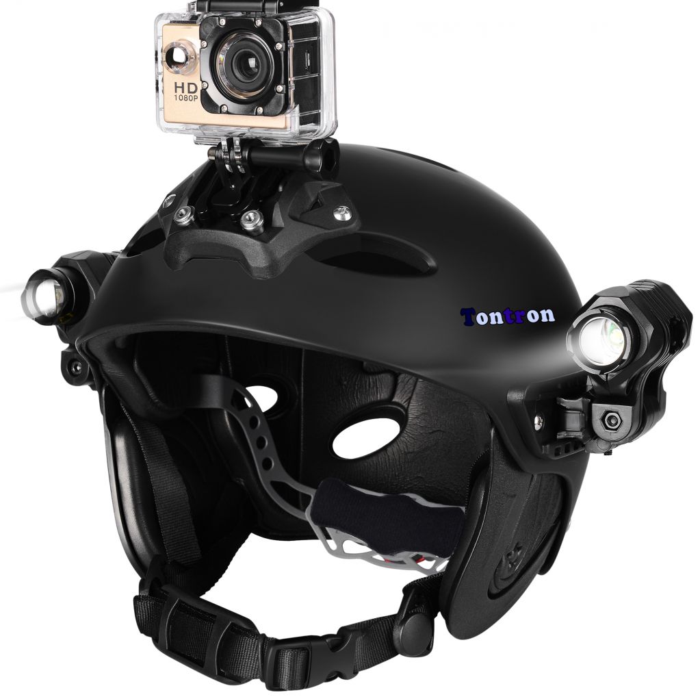 Water sports helmet with Camera Mount and LED light Troffer