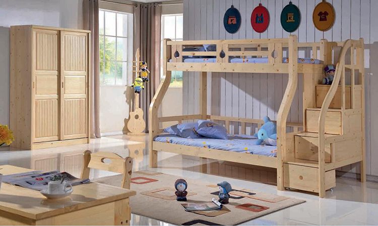 Wood Kids Bunk Bed For Boys With Drawers Children's Furniture Double Decker Bed