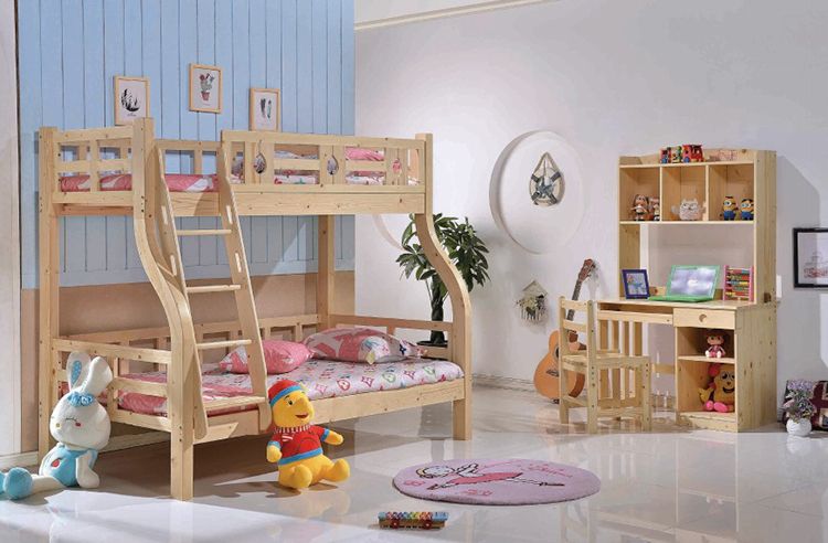 Customized Detachable Wooden Kids Bunk Cot Clear Transparent Varnish Children Bunk Bed