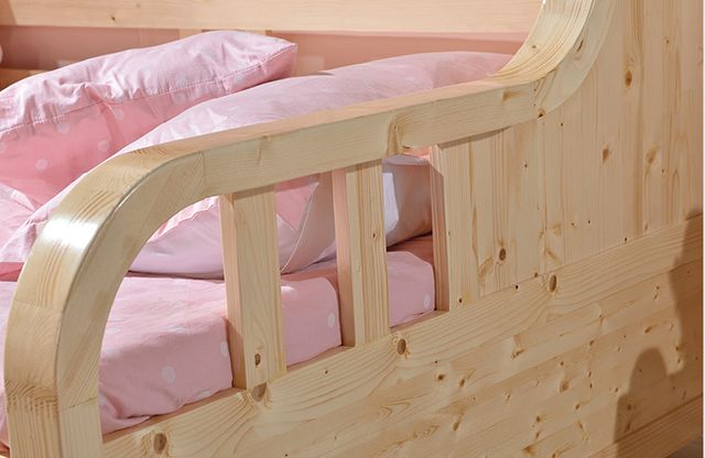OEM Space Saving Wardrobe Bed Pine Wood Natural Color Cot