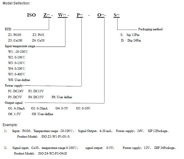 PT100/PT10/Cu50/Cu100 to 0-5V/ 0-10V/ 4-20mA/ 0-20mA Isolated