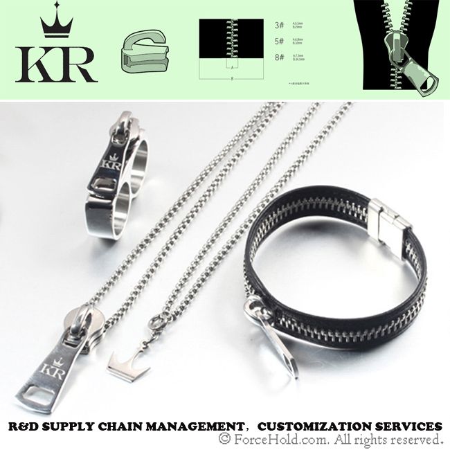 Stainless Steel Zipper Series Jewelry set with Earring Ring Bracelet