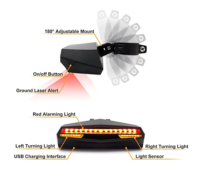 Rechargeable Bike Tail Light - Remote Control, Turning Lights, Ground Lane Alert, Waterproof, Easy Installation For Cycling Safety Warning Light