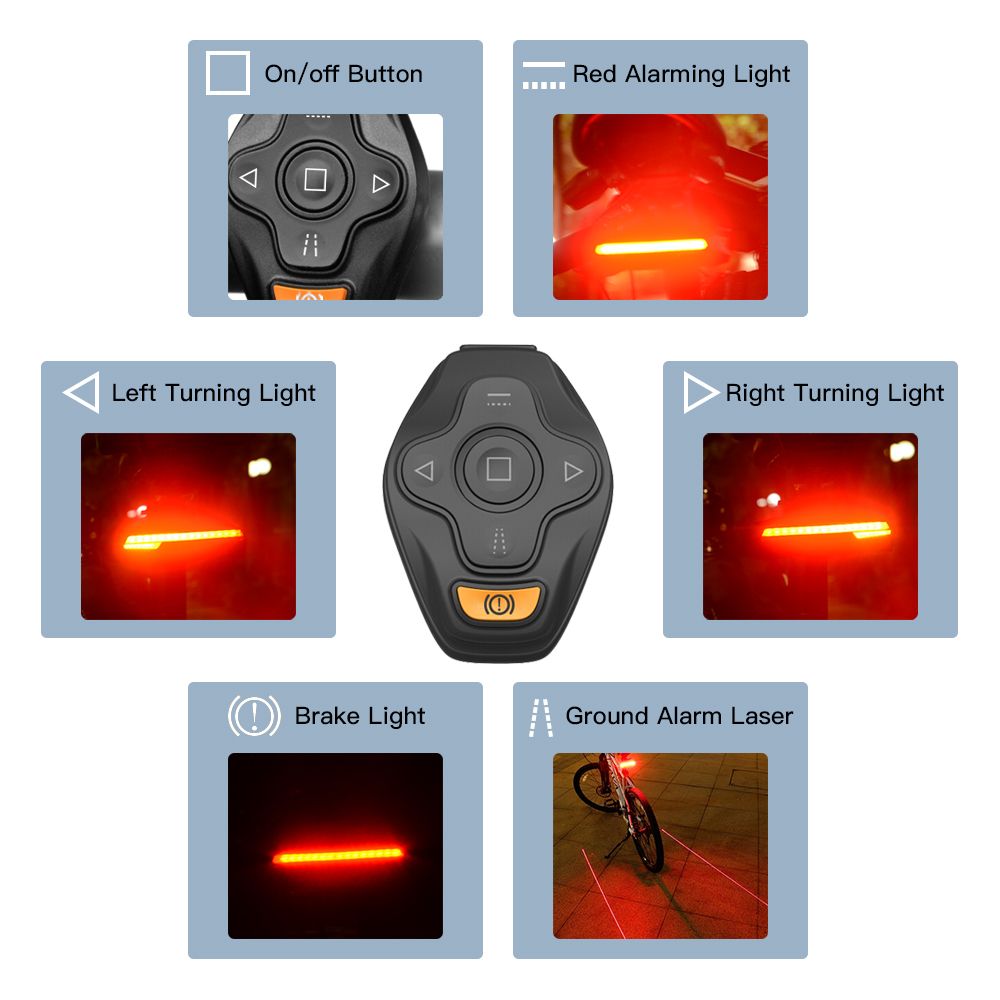 USB Rechargeable Wireless Remote Control Laser Bicycle Rear Tail Light Bike Turn Signals Safety Warning Light
