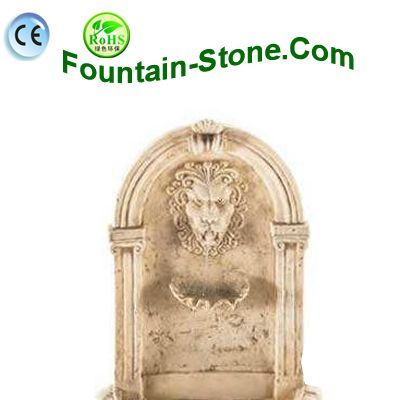 Lion Figure Carvings Travertine Wall Fountain