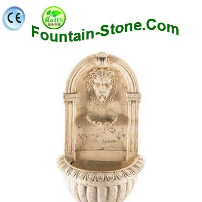 Lion Figure Carvings Travertine Wall Fountain