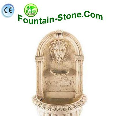 Lion Figure Carvings Travertine Wall Fountain