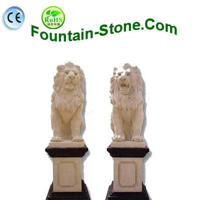 Yellow Marble Stone Lion Statues