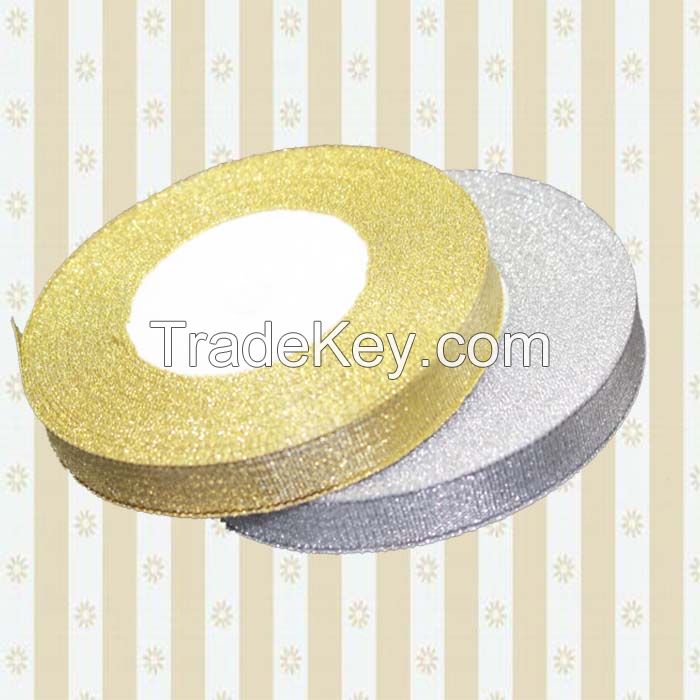 christmas ribbon gold silver ribbon bow 12mm golden metallic glitter ribbon