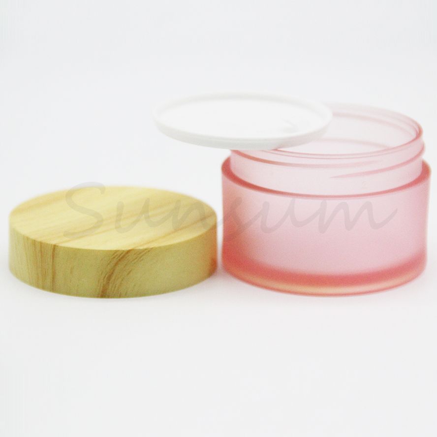 PET plastic frosted cream jar with wooden lid