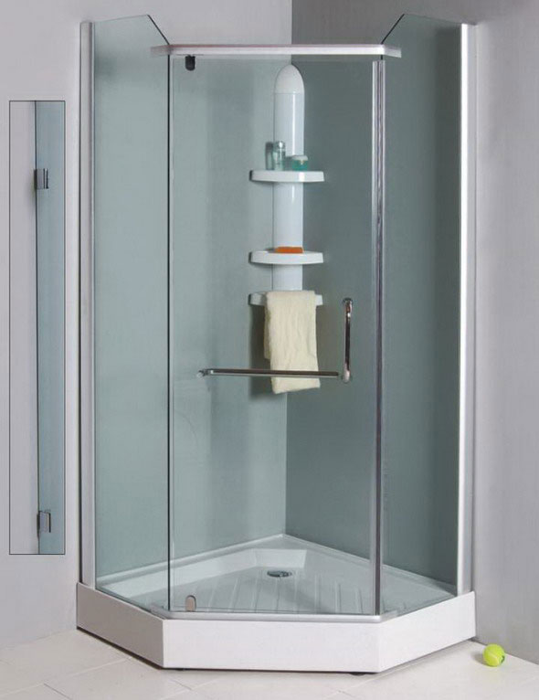 Pentagonal shower enclosures