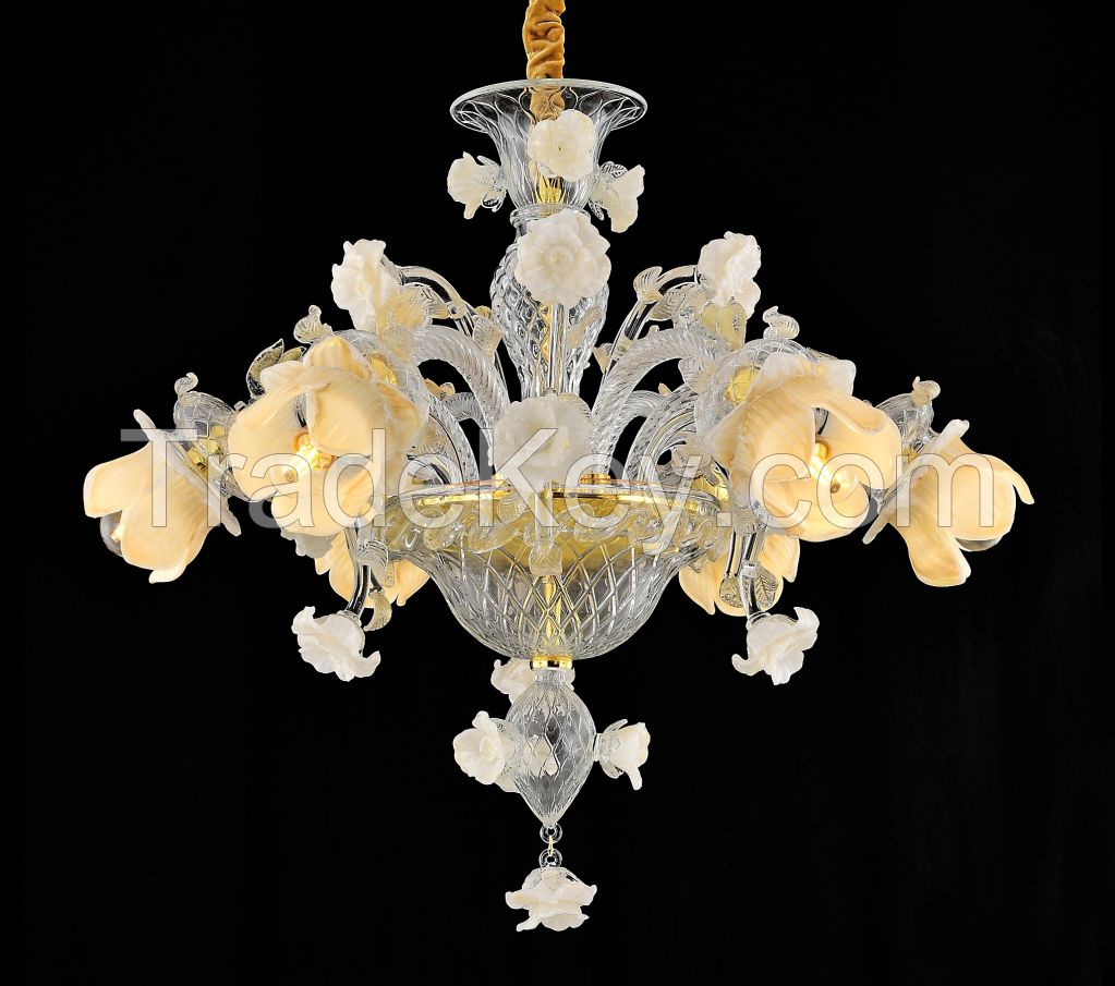 (YHD6002-6) White Rose chandelier.Murano style handmade glass chandelier