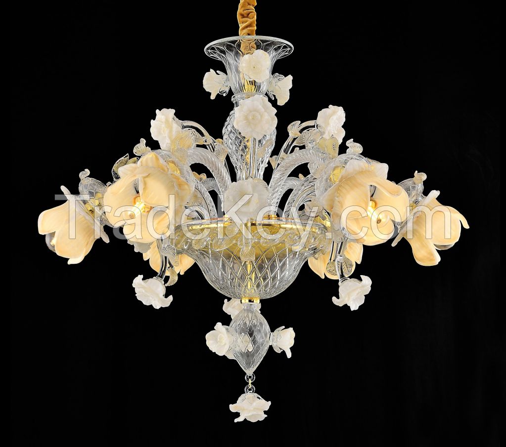 (yhd6002-6) White Rose Chandelier.murano Style Handmade Glass Chandelier