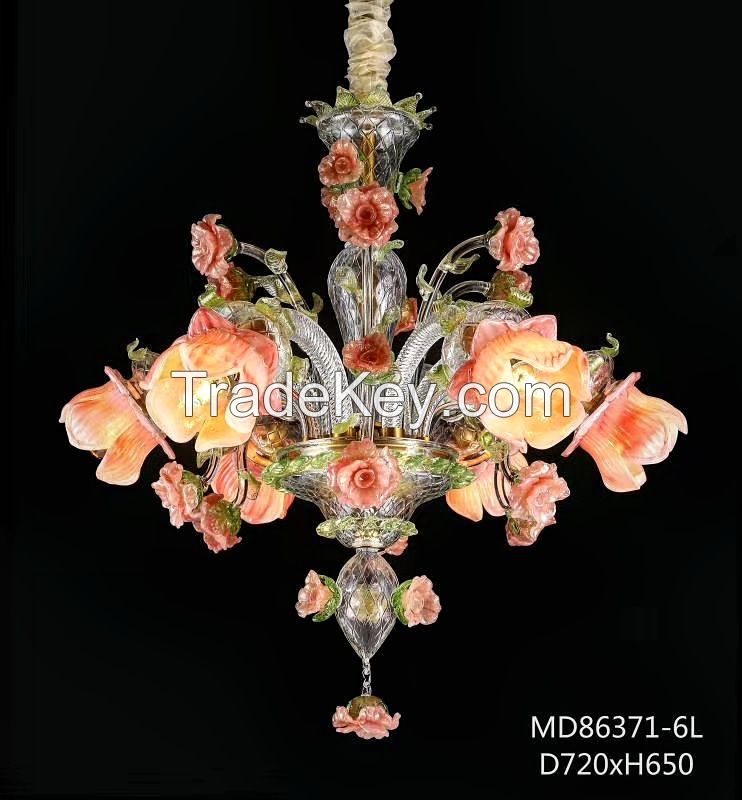 (yhd6004-6) White Rose Chandelier.murano Style Handmade Glass Chandelier.  Any Size And Color Can Be Produced