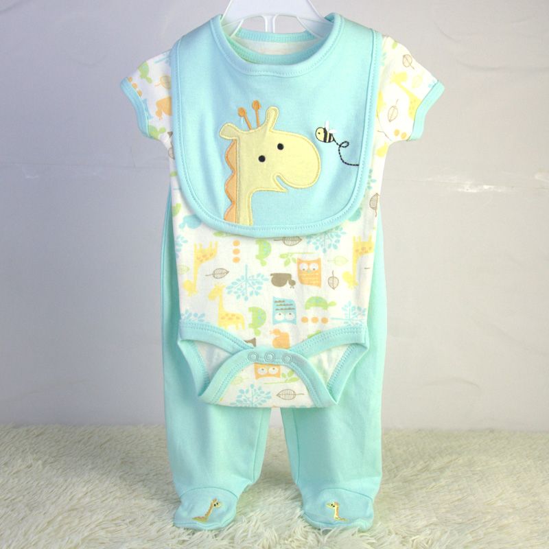 baby bodysuit bib and pants 3 piece set China OEM baby garment factory