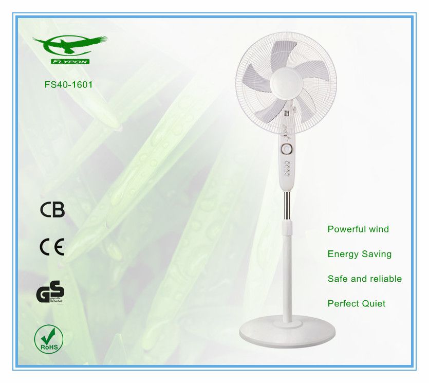 16 Inch 5 PP Leaves Round Base White Color 40~45 Watts Tand Fan for Home Appliance Fs40-1601