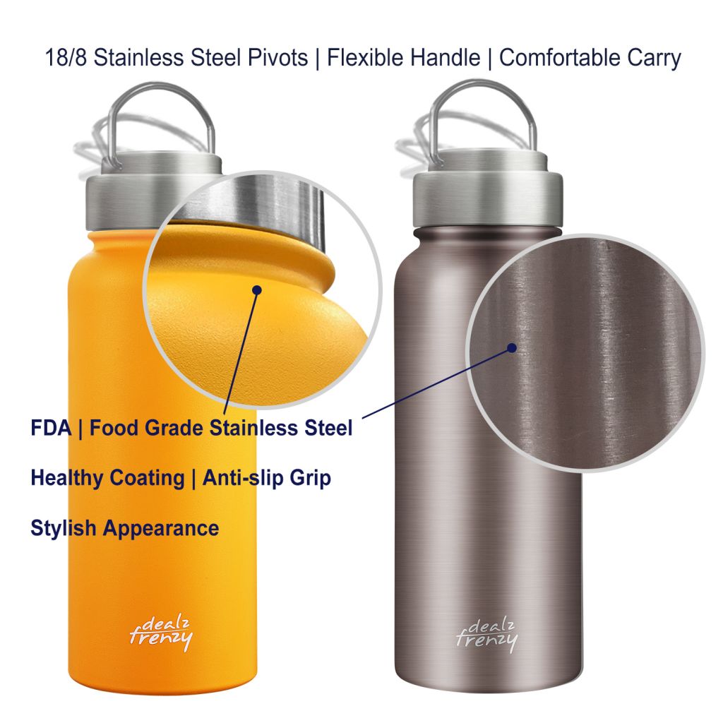 Sports Water Bottle-Insulated Bottle Wide Mouth Stainless Steel, No Sweat Travel Coffee Cup with lid, BPAFree FDA Thermo Flask