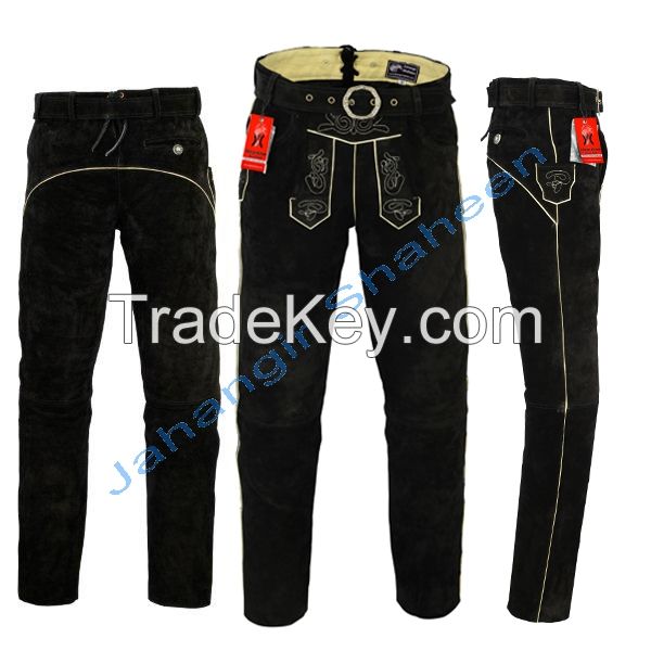 Oktoberfest Bavarian Leather Pant Trachtenmode Black Schwarz Lederhosen Leder Kurz