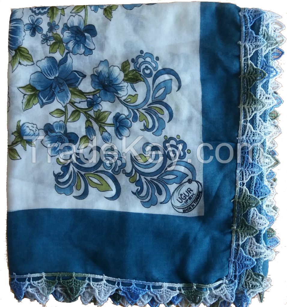 Hundred Percent Cotton Head Cover Scarf with Lace