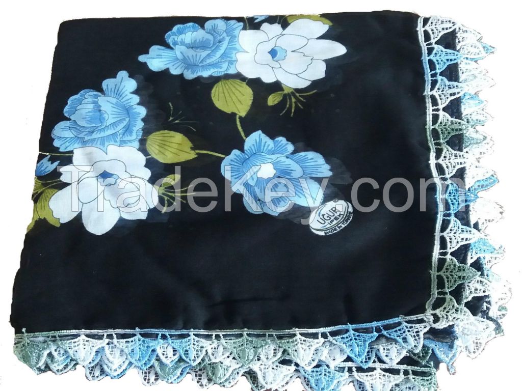 Hundred Percent Cotton Head Cover Scarf with Lace