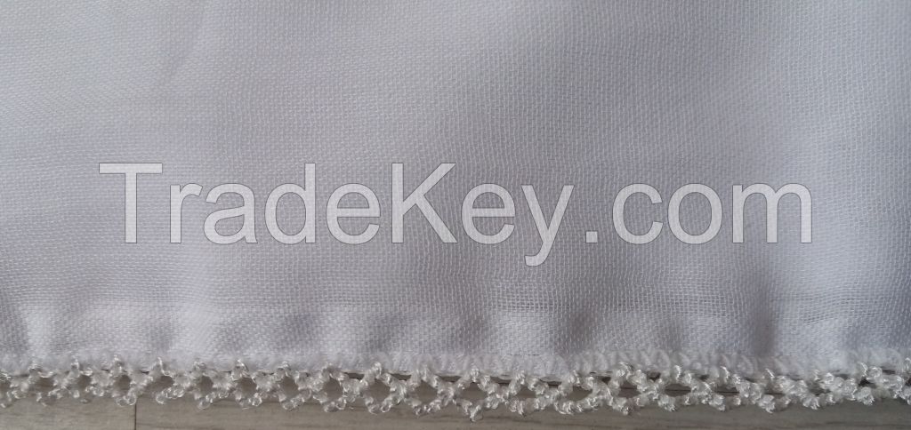 Hundred Percent Cotton Head Cover Scarf with Lace, 90 cm x 150 cm, White