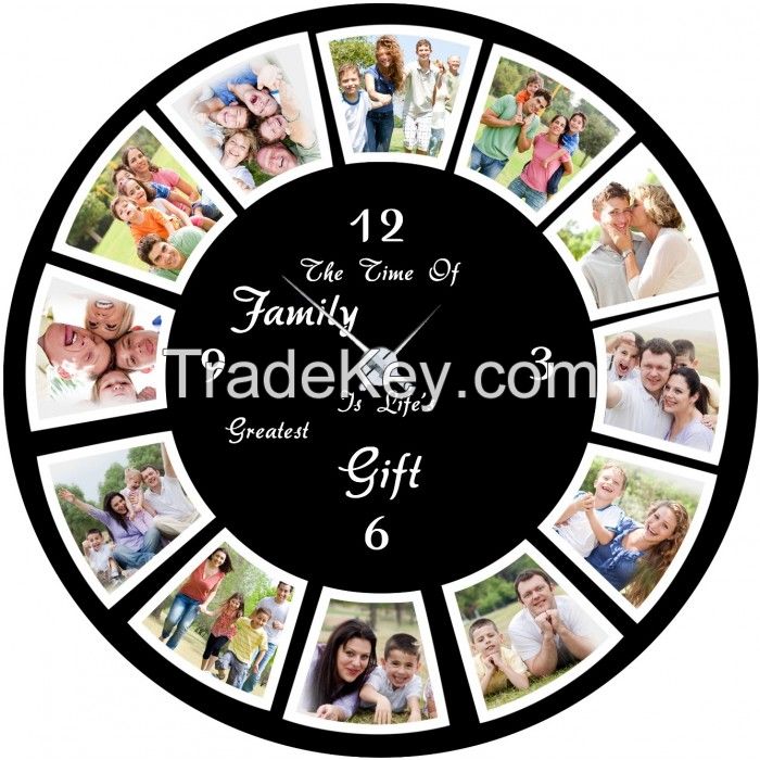Innovative Round Clock 12 Wooden Pictures