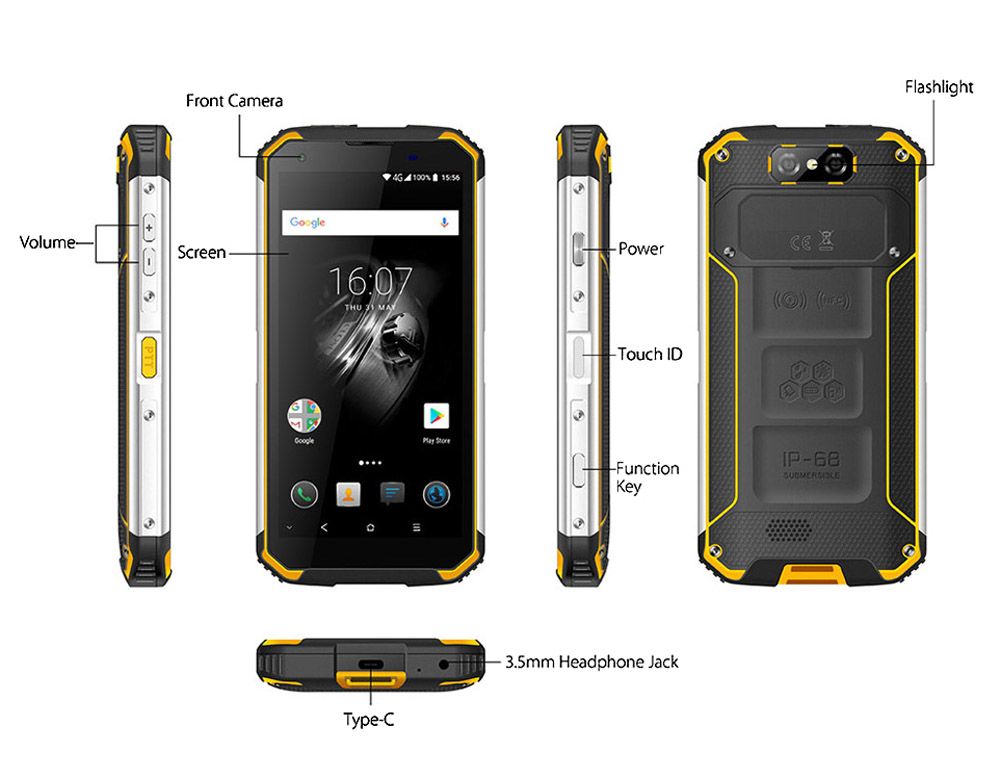Cheapest Factory IP68 5.7 inch Android8.1 rugged phone with MTK6763T 9000mAh NFC Fingerprint FHD2160*1080 .waterproof phone.rugged smartphone 