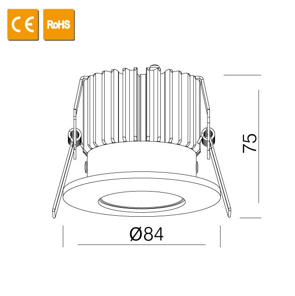 10W IP44  Energy Saving Led Round Recessed Downlight