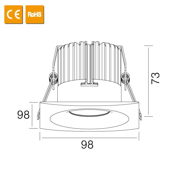 10w Ip44  Energy Saving Led Square Recessed Downlight