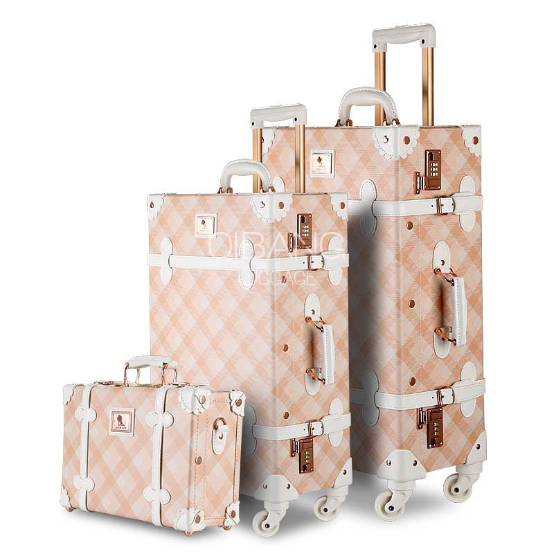 3PCS/SET Spinner Luggage Set Vintage Print suitcase PU Leather