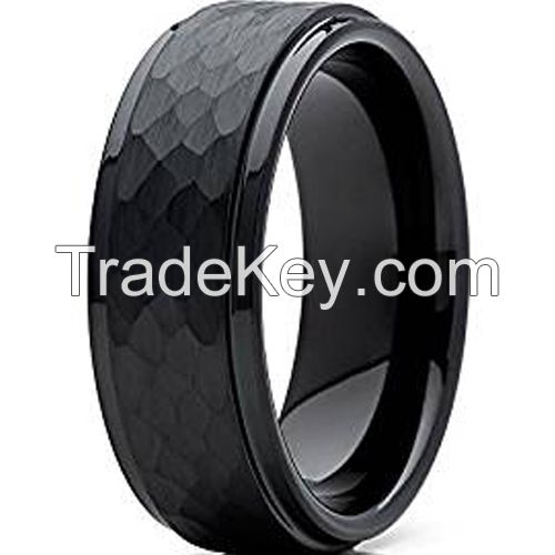 Black Tungsten Carbide Hammered Ring-tg4730 