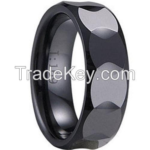  Black Tungsten Carbide Faceted Ring - TG1249 