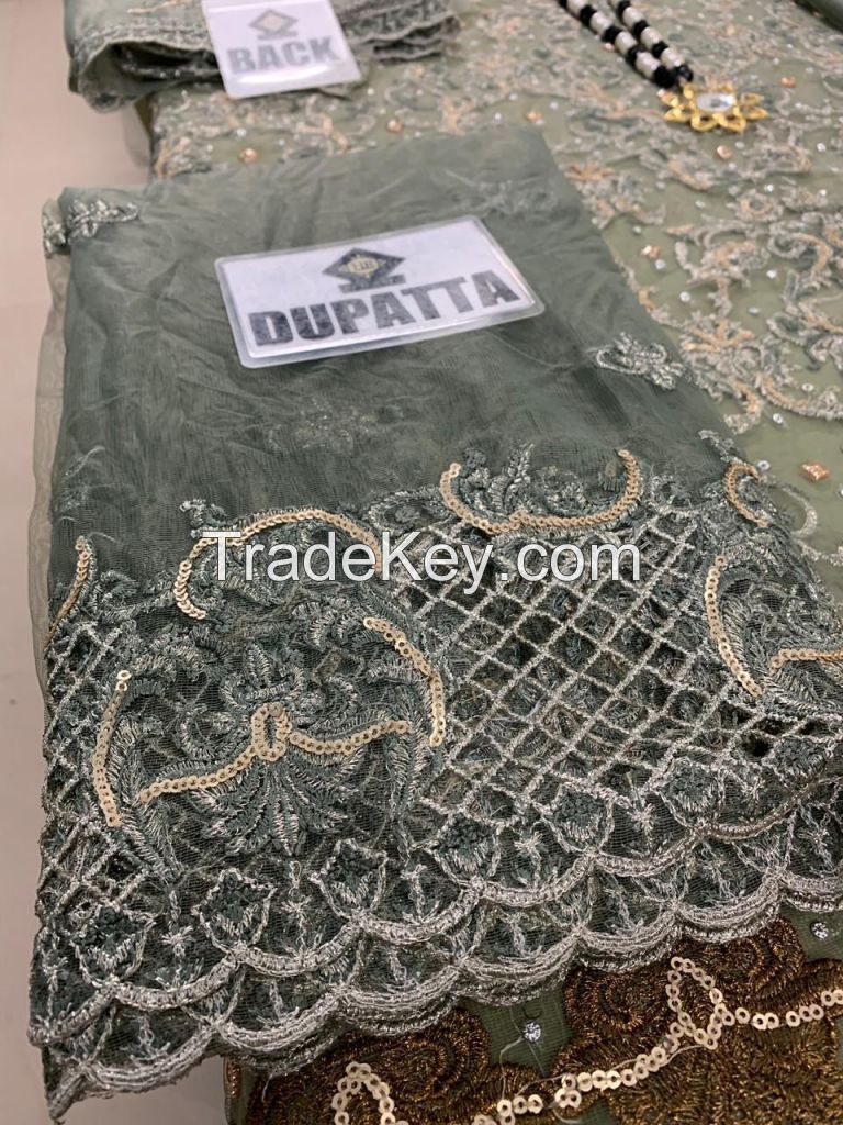Grey Color Heavy Embroidered Net Dress for Her