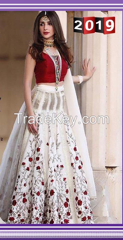 Red and White Indian embroidery suit for Parties