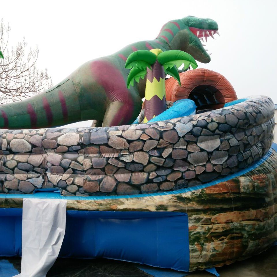 Amazing cheap best commercial Jurassic inflatable water park slides