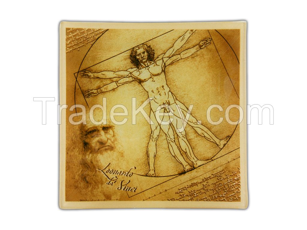 Decorative Plate- L. Da Vinci- Vitruvian Man 13X13Cm