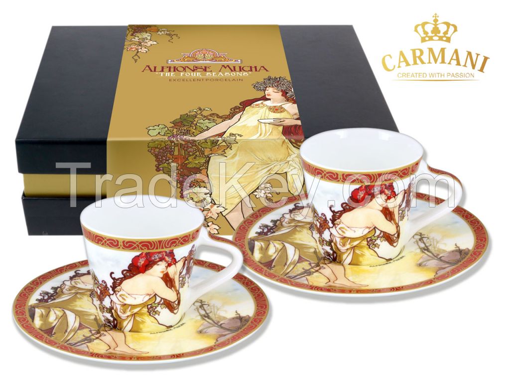 Set Of 2 Espresso Cups- Mucha- Four Seasons- Summer