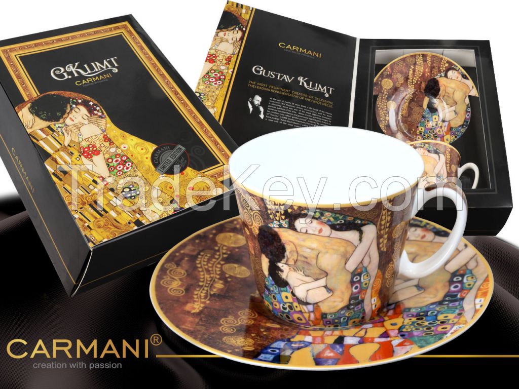 Cup+ Saucer- - Gustav Klimt The Family - Collage- Brown Background