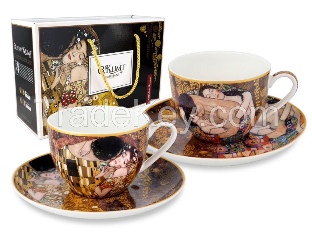 Set Of Two Cups With Saucers- G. Klimt- The Kiss + Family