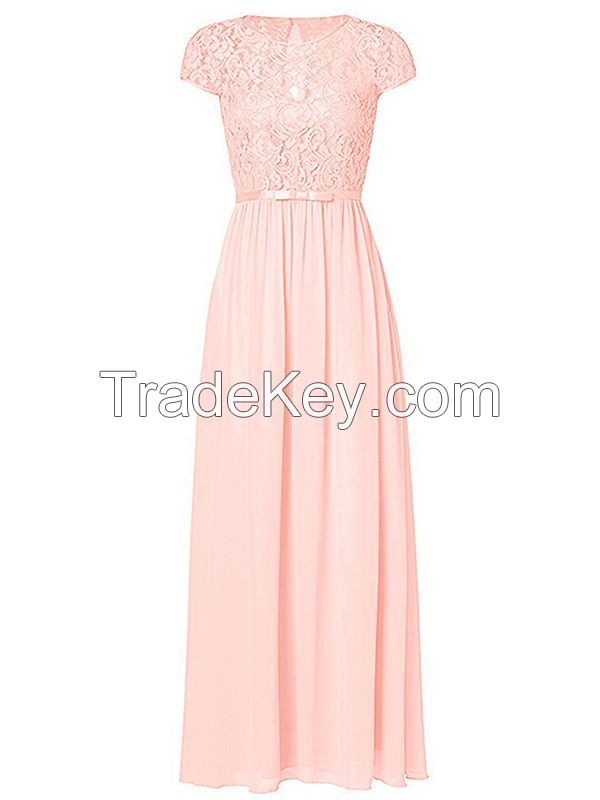 Ssyiz Cap Sleeves Long Chiffon Bridesmaid Dresses