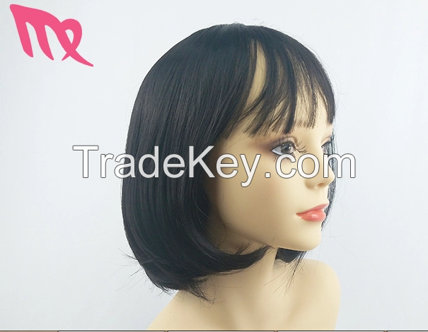 Black Color 35cm Short Synthetic Hair Wigs Stock Woman Wig For Daily