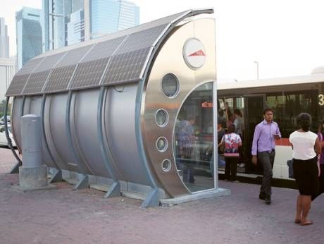 Airconditioned bus shelter passenger shelter powered by solar energy